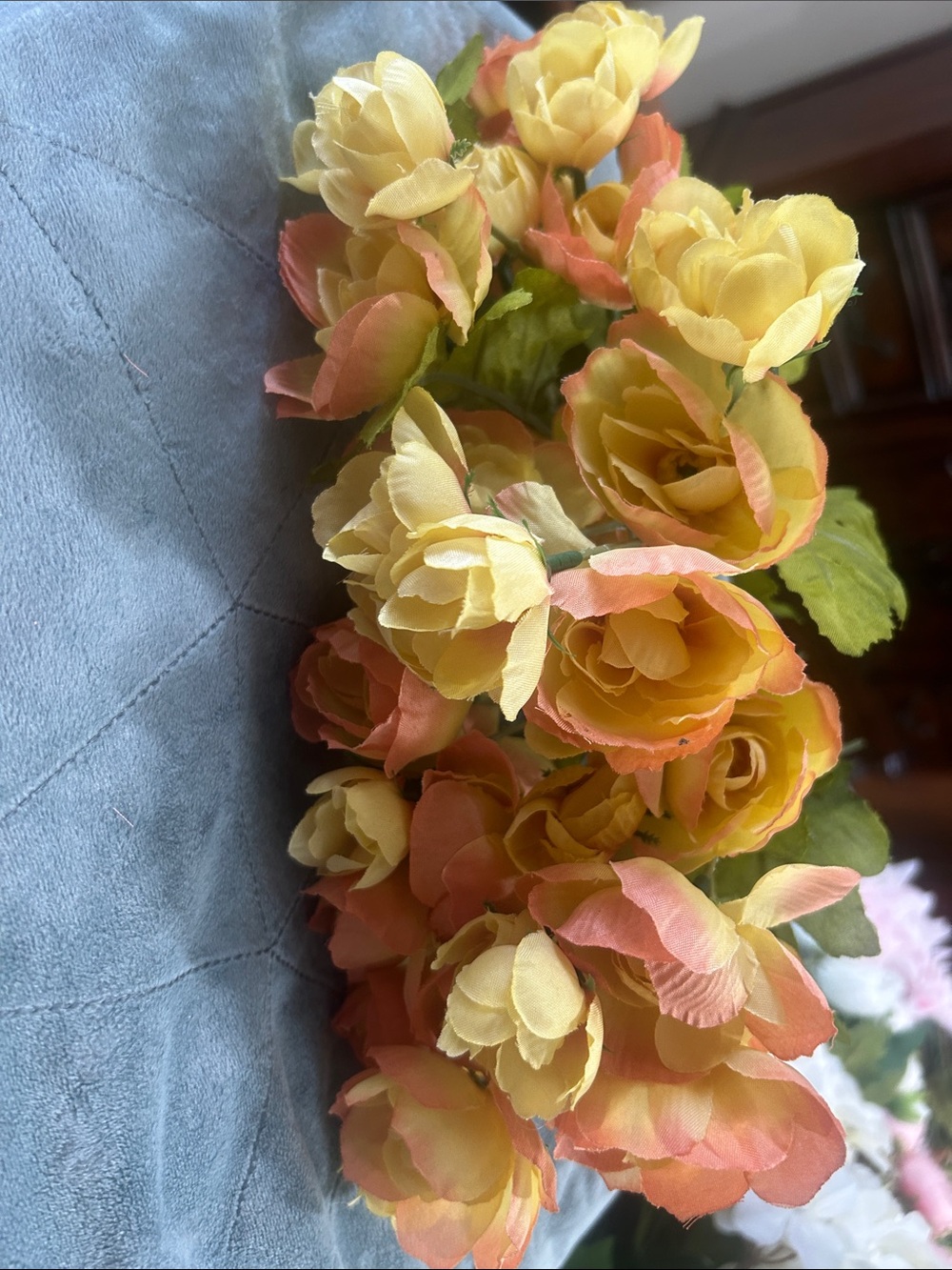Artificial Yellow and Peach Rose Bouquet - Home Accents